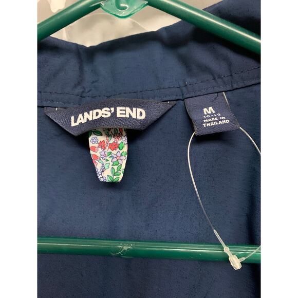 Lands' End Women’s Navy Hooded Utility Jacket Size M | Floral Trim Raincoat - Picture 4 of 7